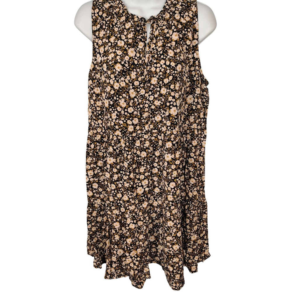 Old Navy Womens Large Black Floral Sleeveless Tiered Keyhole Swing Mini Dress